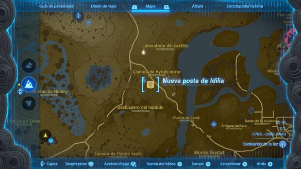 Zelda: Tears of the Kingdom - Localización en el mapa de la Nueva posta de Idilia