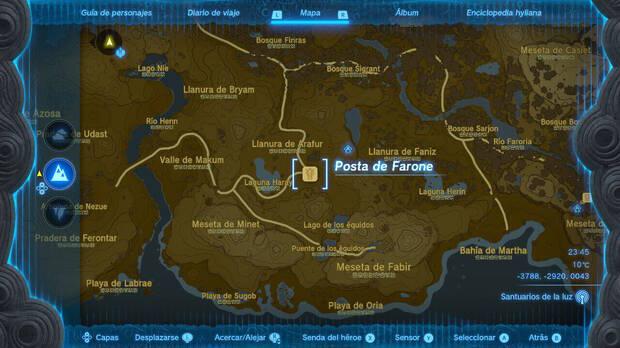 Zelda: Tears of the Kingdom - Localización en el mapa de la Posta de Farone