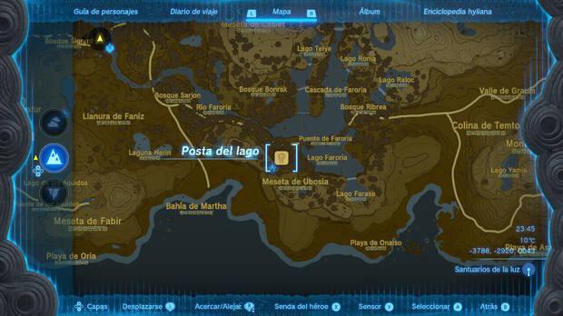 Zelda: Tears of the Kingdom - Localización en el mapa de la Posta del lago