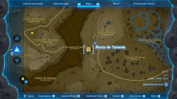 Zelda: Tears of the Kingdom - Localización en el mapa de la Posta de Tabanta