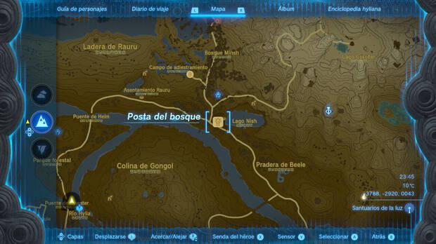 Zelda: Tears of the Kingdom - Localización en el mapa de la Posta del bosque