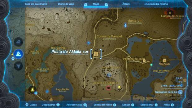 Zelda: Tears of the Kingdom - Localización en el mapa de la Posta de Akkala sur