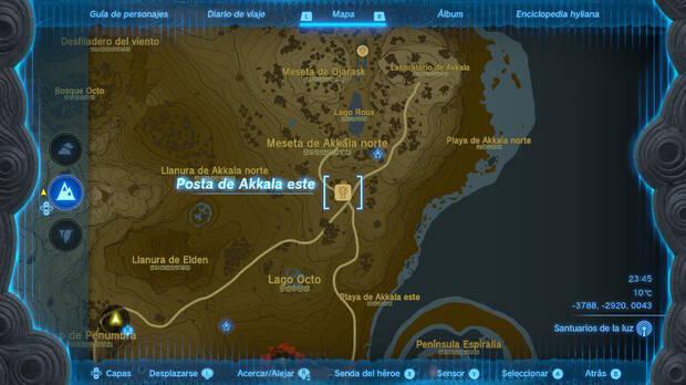 Zelda: Tears of the Kingdom - Localización en el mapa de la Posta de Akkala este