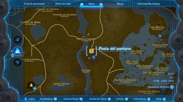Zelda: Tears of the Kingdom - Localización en el mapa de la Posta del pantano