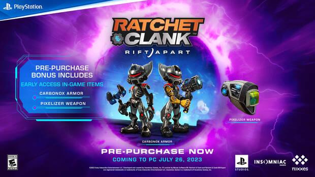 Incentivos de reserva de Ratchet and Clank: Rift Apart en PC.