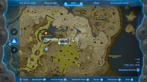 Zelda: Tears of the Kingdom - Localización de la fuente del Parque de Mipha con arowana arcaico