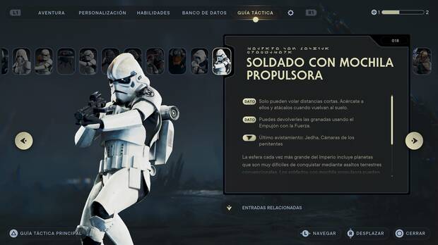Star Wars Jedi: Survivor - Escáner del enemigo Soldado con mochila propulsora