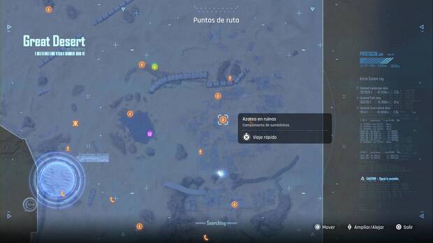 Stellar Blade - Latas en el Gran Desierto: ubicación del campamento Azotea en ruinas, desde el que se puede bajar a una plaza con la máquina expendedora de la que sale la lata Johnson's Highball de jengibre