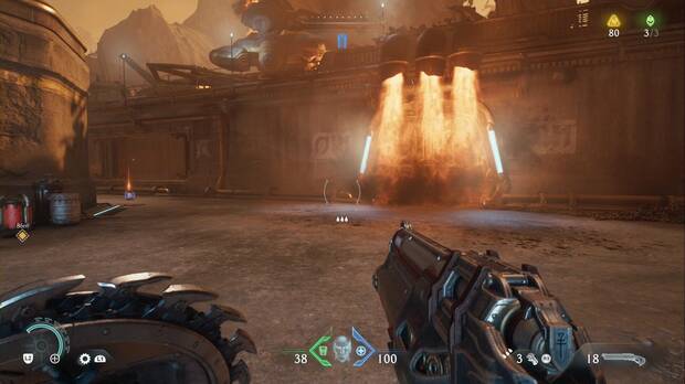 DOOM The Dark Ages - Hebeth: puerta cubierta de llamas en el exterior