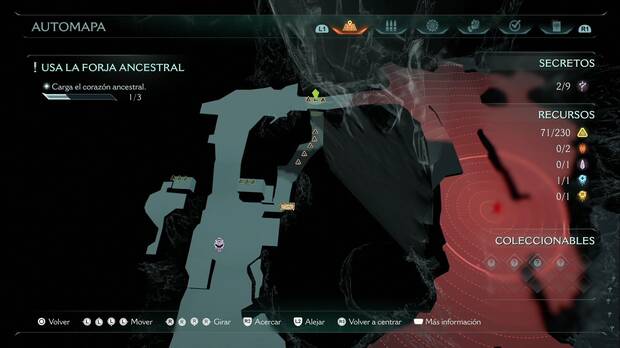DOOM: The Dark Ages - Forja Ancestral, piezas de oro y cofre en la esquina suroeste