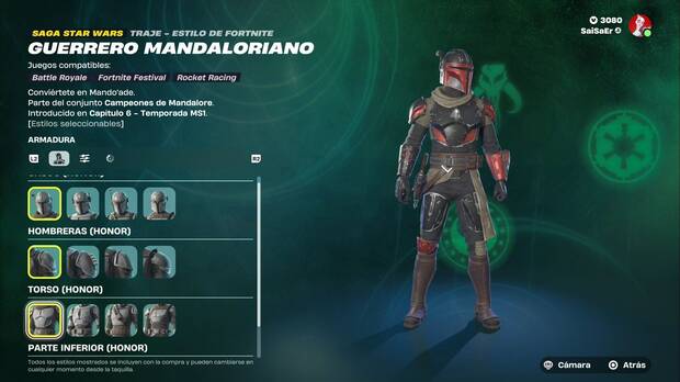 Fortnite Battle Royale - Menú de personalización del Guererro Mandaloriano