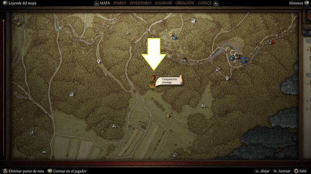 Kingdom Come: Deliverance 2 - Localización del campamento enemigo con la figura tallada y Chrudosh en la misión Inauguración