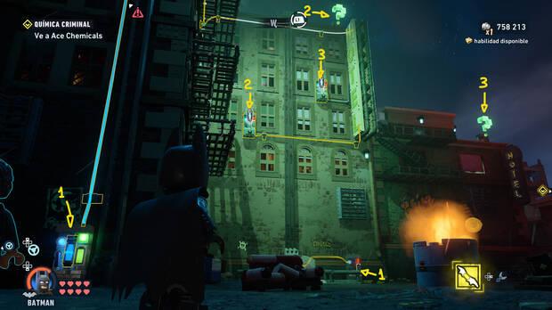 LEGO Batman: El Legado del Caballero Oscuro - C�mo resolver el puzle del acertijo de Riddler 02 en Tricorner