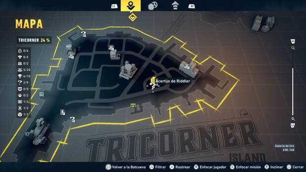 LEGO Batman: El Legado del Caballero Oscuro - Localizaci�n en el mapa del acertijo de Riddler 03 en Tricorner