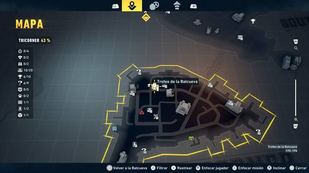 LEGO Batman: El Legado del Caballero Oscuro - Localizaci�n en el mapa del trofeo de la Batcueva Reloj de arena 07 en Tricorner