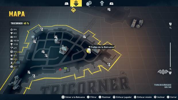 LEGO Batman: El Legado del Caballero Oscuro - Localizaci�n en el mapa del trofeo de la Batcueva Reloj de arena 08 en Tricorner