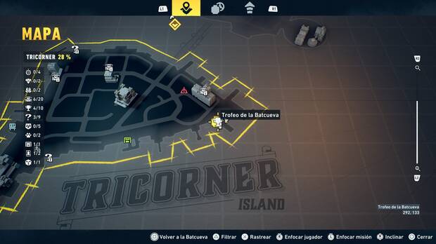 LEGO Batman: El Legado del Caballero Oscuro - Localizaci�n en el mapa del trofeo de la Batcueva Reloj de arena 05 en Tricorner
