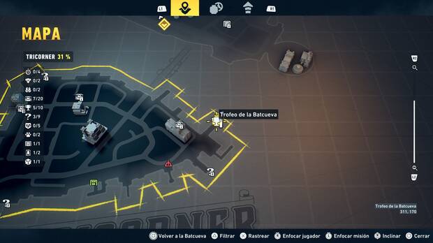 LEGO Batman: El Legado del Caballero Oscuro - Localizaci�n en el mapa del trofeo de la Batcueva Reloj de arena 06 en Tricorner