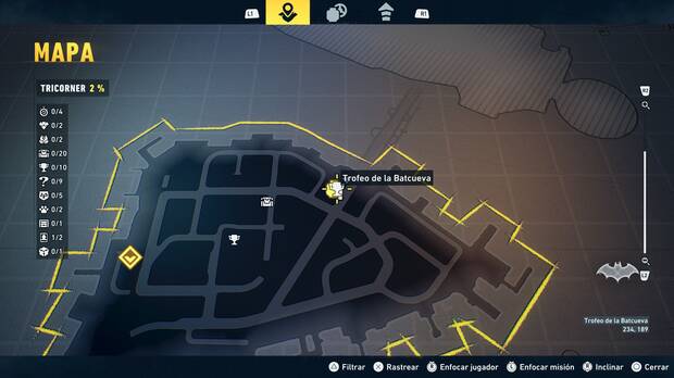 LEGO Batman: El Legado del Caballero Oscuro - Localizaci�n en el mapa del trofeo de la Batcueva Reloj de arena 01 en Tricorner