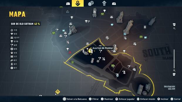 LEGO Batman: El Legado del Caballero Oscuro - Localizaci�n en el mapa del acertijo de Riddler 01 en Sur de Old Gotham