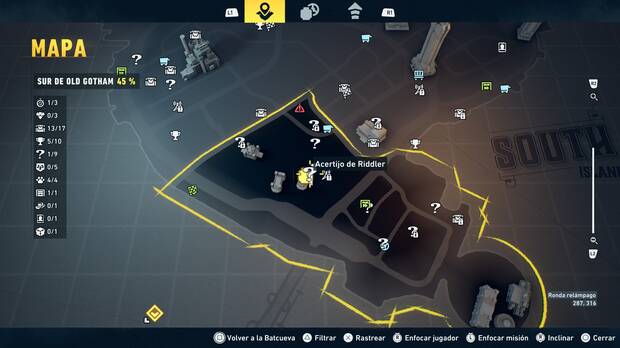 LEGO Batman: El Legado del Caballero Oscuro - Localizaci�n en el mapa del acertijo de Riddler 02 en Sur de Old Gotham