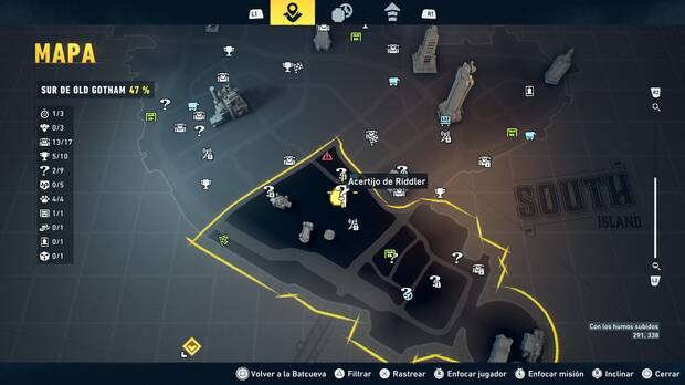 LEGO Batman: El Legado del Caballero Oscuro - Localizaci�n en el mapa del acertijo de Riddler 03 en Sur de Old Gotham