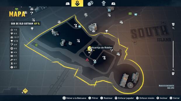 LEGO Batman: El Legado del Caballero Oscuro - Localizaci�n en el mapa del acertijo de Riddler 04 en Sur de Old Gotham