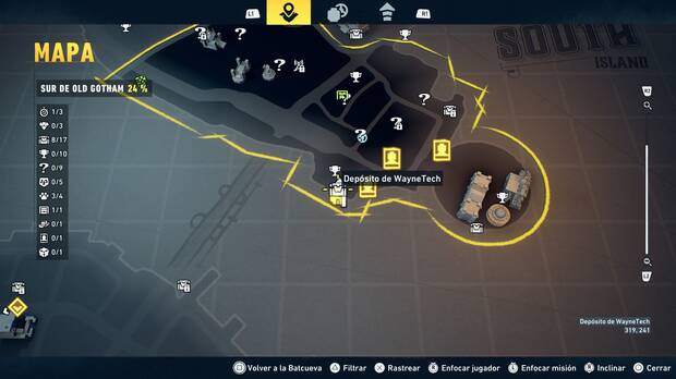 LEGO Batman: El Legado del Caballero Oscuro - Localizaci�n en el mapa del dep�sito de WayneTech 09 en Sur de Old Gotham