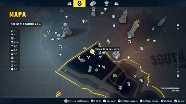LEGO Batman: El Legado del Caballero Oscuro - Localizaci�n en el mapa del trofeo de la Batcueva Dado 05 en Sur de Old Gotham