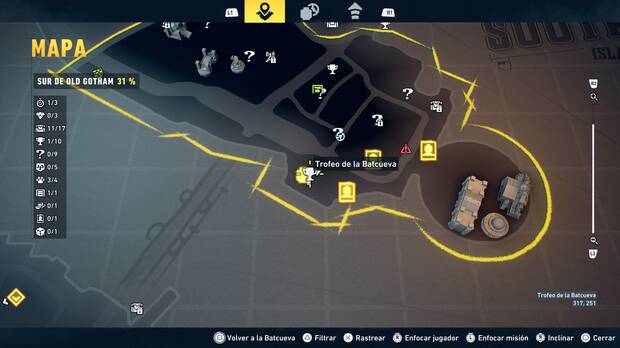 LEGO Batman: El Legado del Caballero Oscuro - Localizaci�n en el mapa del trofeo de la Batcueva Dado 02 en Sur de Old Gotham