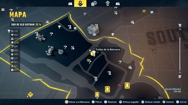 LEGO Batman: El Legado del Caballero Oscuro - Localizaci�n en el mapa del trofeo de la Batcueva Dado 03 en Sur de Old Gotham