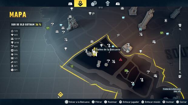 LEGO Batman: El Legado del Caballero Oscuro - Localizaci�n en el mapa del trofeo de la Batcueva Dado 04 en Sur de Old Gotham