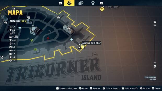 LEGO Batman: El Legado del Caballero Oscuro - Localizaci�n en el mapa del acertijo de Riddler 07 en Tricorner