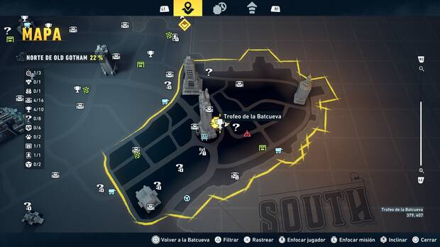 LEGO Batman: El Legado del Caballero Oscuro - Localizaci�n en el mapa del trofeo de la Batcueva Trampa del Rey Tut 05 en Norte de Old Gotham