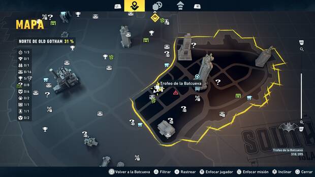 LEGO Batman: El Legado del Caballero Oscuro - Localizaci�n en el mapa del trofeo de la Batcueva Trampa del Rey Tut 06 en Norte de Old Gotham