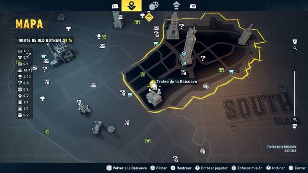 LEGO Batman: El Legado del Caballero Oscuro - Localizaci�n en el mapa del trofeo de la Batcueva Trampa del Rey Tut 07 en Norte de Old Gotham