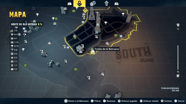 LEGO Batman: El Legado del Caballero Oscuro - Localizaci�n en el mapa del trofeo de la Batcueva Trampa del Rey Tut 01 en Norte de Old Gotham