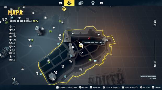 LEGO Batman: El Legado del Caballero Oscuro - Localizaci�n en el mapa del trofeo de la Batcueva Trampa del Rey Tut 02 en Norte de Old Gotham
