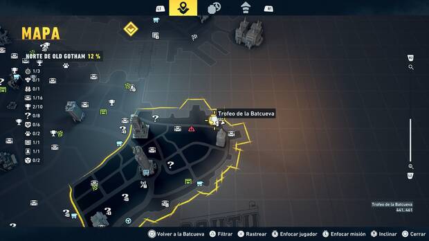 LEGO Batman: El Legado del Caballero Oscuro - Localizaci�n en el mapa del trofeo de la Batcueva Trampa del Rey Tut 03 en Norte de Old Gotham