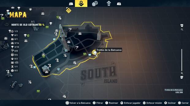 LEGO Batman: El Legado del Caballero Oscuro - Localizaci�n en el mapa del trofeo de la Batcueva Trampa del Rey Tut 04 en Norte de Old Gotham