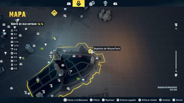 LEGO Batman: El Legado del Caballero Oscuro - Localizaci�n en el mapa del dep�sito de WayneTech 02 en Norte de Old Gotham