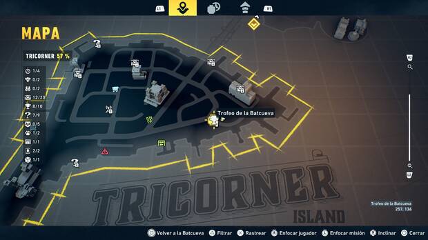 LEGO Batman: El Legado del Caballero Oscuro - Localizaci�n en el mapa del trofeo de la Batcueva Reloj de arena 09 en Tricorner