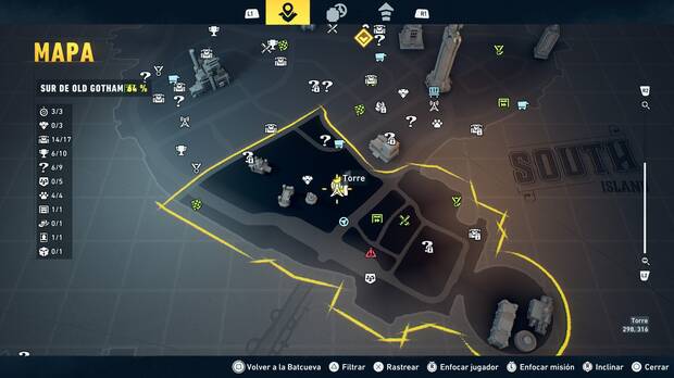 LEGO Batman: El Legado del Caballero Oscuro - Localizaci�n en el mapa de la torre del distrito Sur de Old Gotham