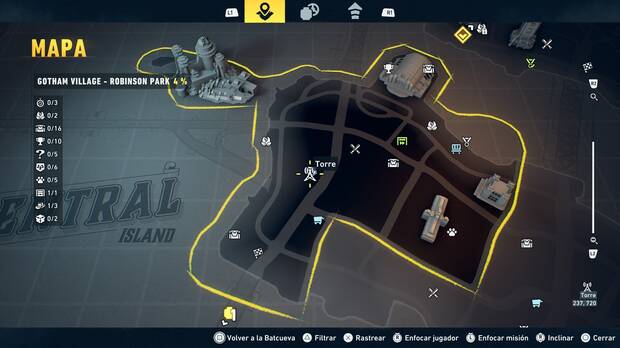 LEGO Batman: El Legado del Caballero Oscuro - Localizaci�n en el mapa de la torre del distrito Gotham Village - Robinson Park