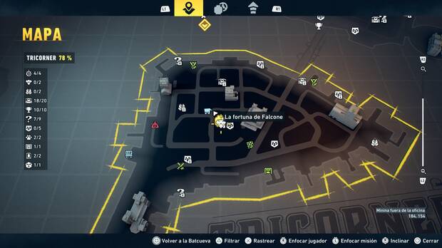 LEGO Batman: El Legado del Caballero Oscuro - Localizaci�n en el mapa de la fortuna de Falcone 01 en Tricorner
