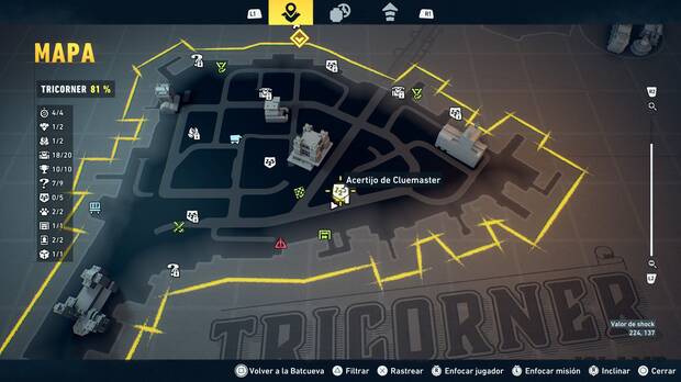 LEGO Batman: El Legado del Caballero Oscuro - Localizaci�n en el mapa del acertijo de Cluemaster 01 en Tricorner