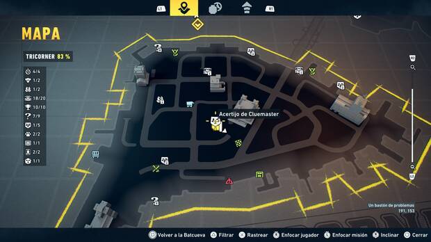 LEGO Batman: El Legado del Caballero Oscuro - Localizaci�n en el mapa del acertijo de Cluemaster 02 en Tricorner