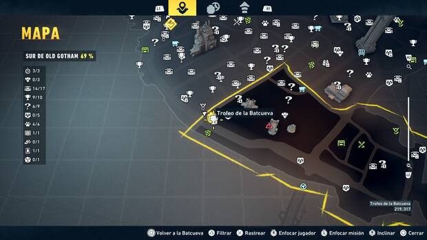 LEGO Batman: El Legado del Caballero Oscuro - Localizaci�n en el mapa del trofeo de la Batcueva Dado 10 en Sur de Old Gotham
