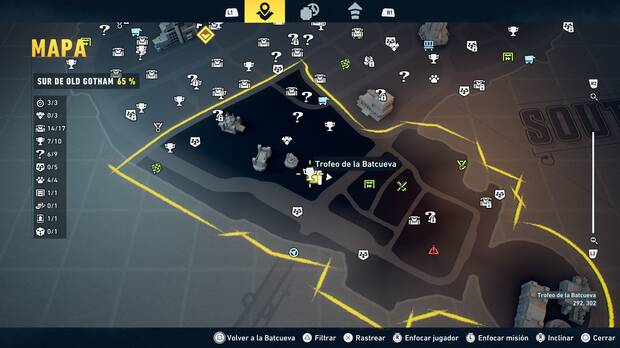 LEGO Batman: El Legado del Caballero Oscuro - Localizaci�n en el mapa del trofeo de la Batcueva Dado 08 en Sur de Old Gotham