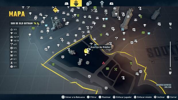 LEGO Batman: El Legado del Caballero Oscuro - Localizaci�n en el mapa del acertijo de Riddler 07 en Sur de Old Gotham